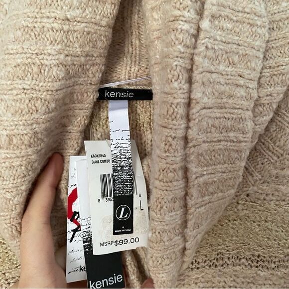 Kensie Women’s Fringe Detail Thick Knit Cowl Neck Cream Color Sweater size L - Picture 3 of 3